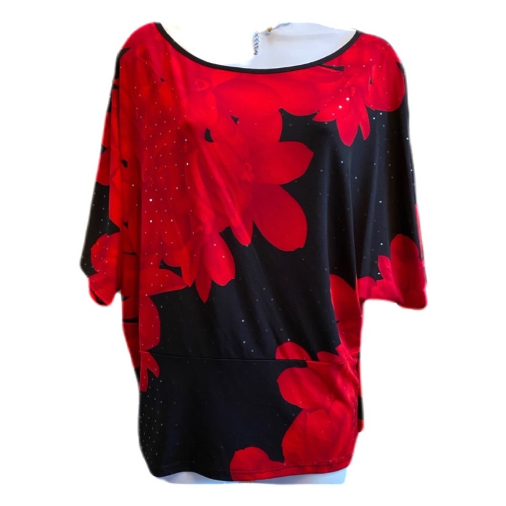 New Black & red floral dolman top S